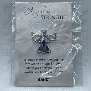 Ganz Angel Pin Angel of Strength Purple Cross Silver Tone NWT 1” Gift